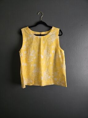 Liz Claiborne Women's XL Linen and Cotton Yellow Floral Sleeveless Shell Top